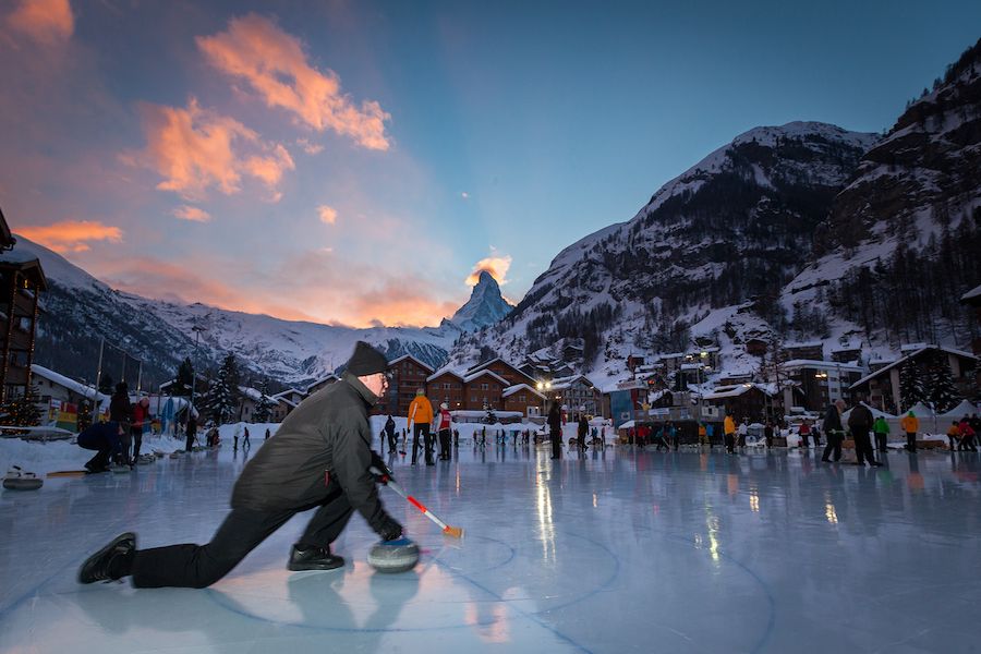 Curling is a popular sport in Zermatt during winter